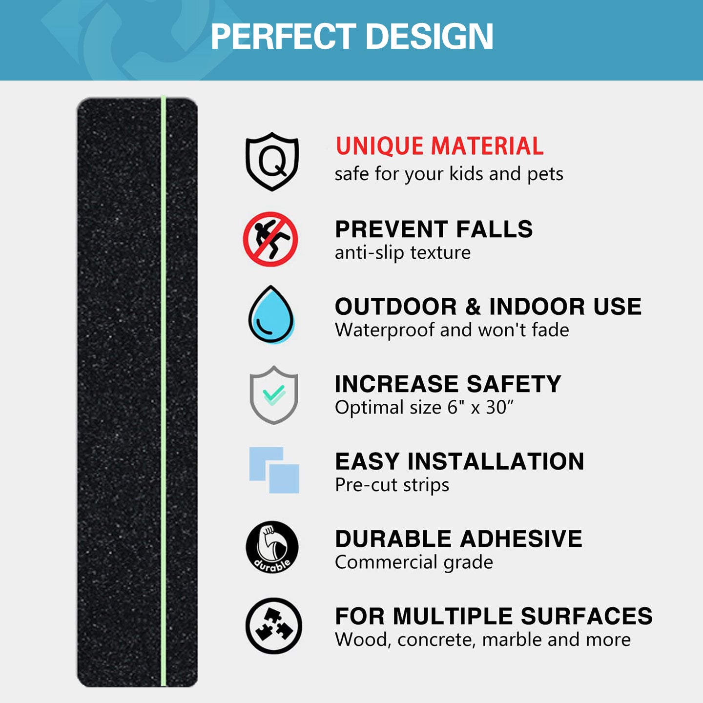 Anti-Slip Traction Tread With Glow In Dark Stripe