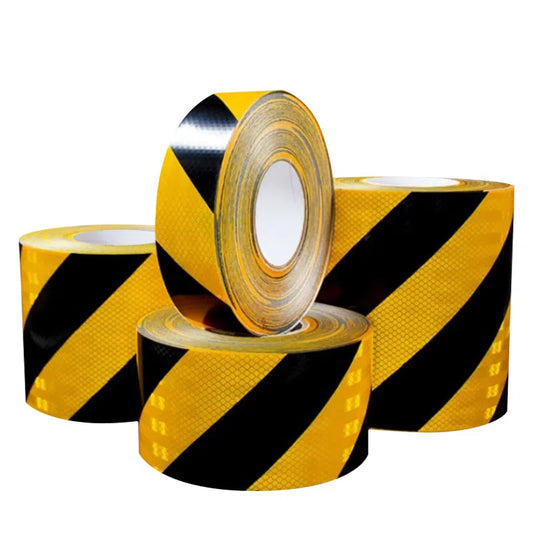 Black And Yellow Micro Prismatic Reflective Tape Diagonal Warning Sticker