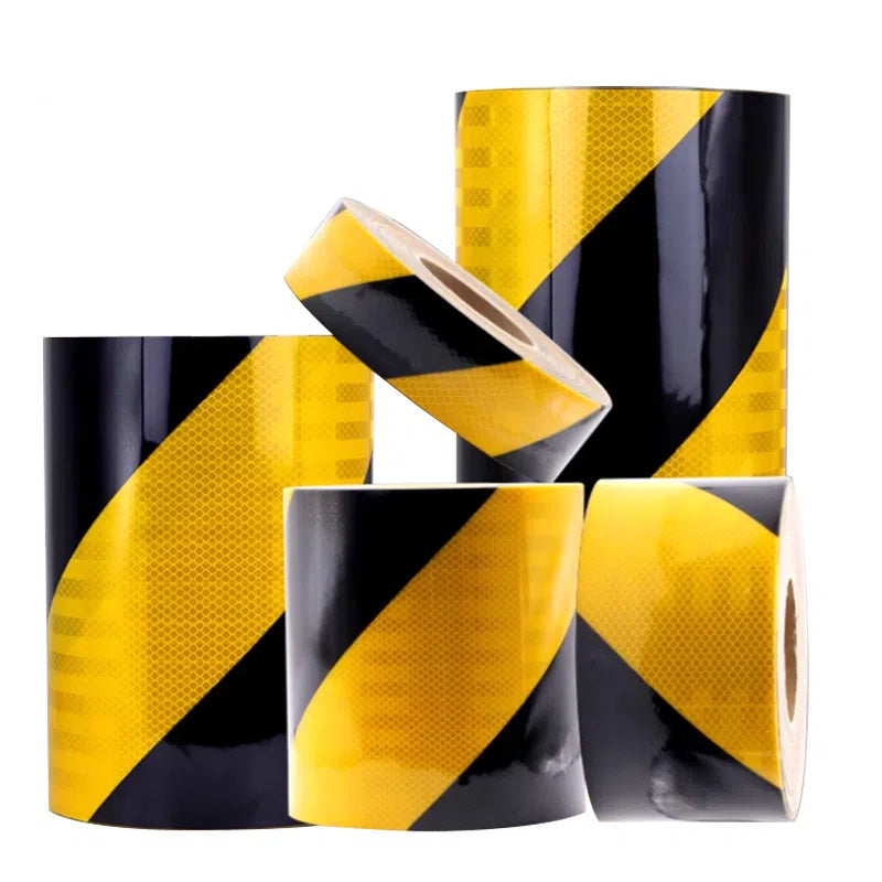 Black And Yellow Micro Prismatic Reflective Tape Diagonal Warning Sticker